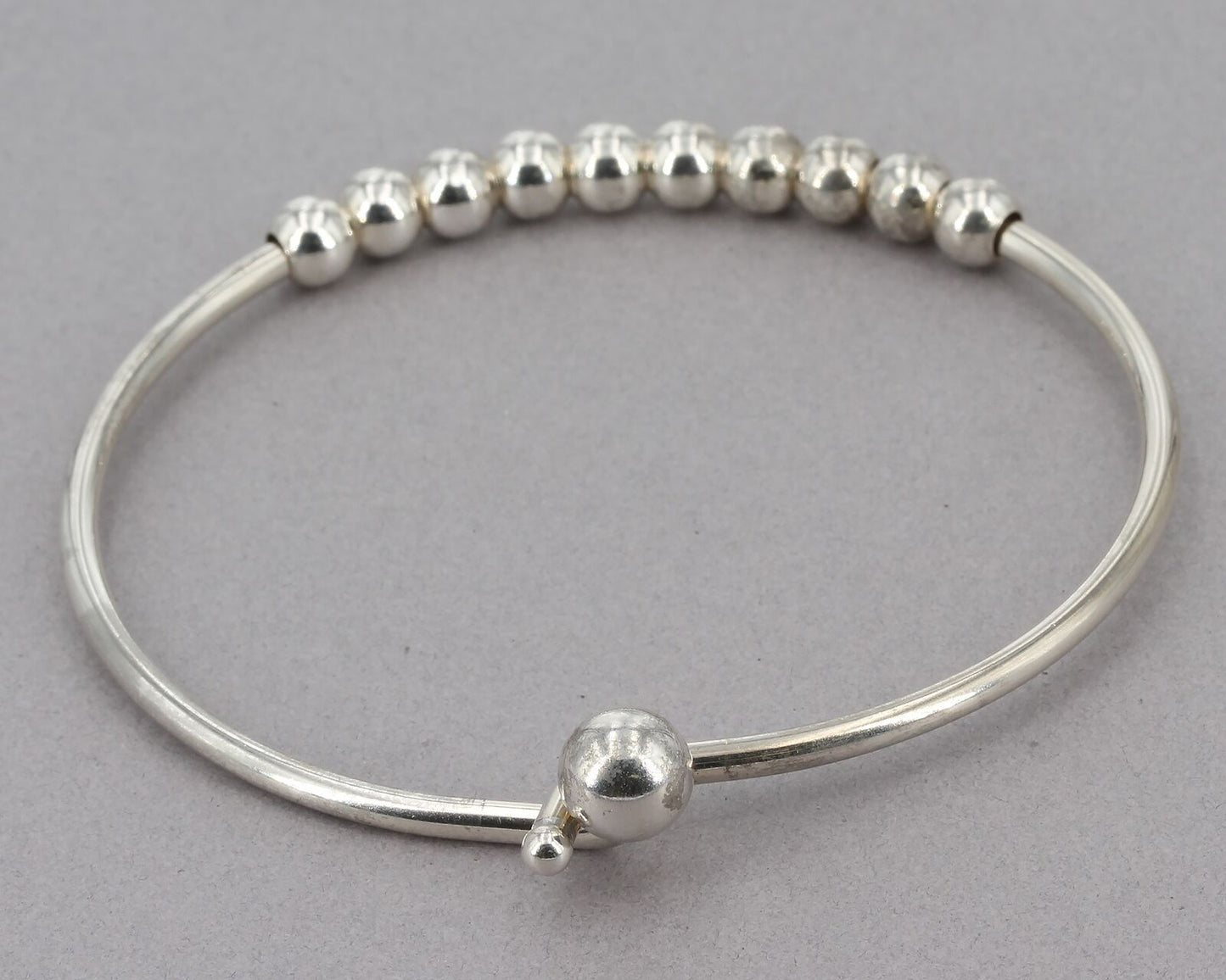 Sterling Silver Add-A-Bead Ball Hook 7.5" Bangle Bracelet 14.8 Grams