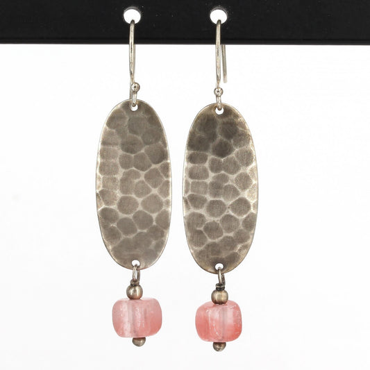 Vintage Silpada Hammered Matte Sterling Cherry Quartz Dangle Earrings W1187