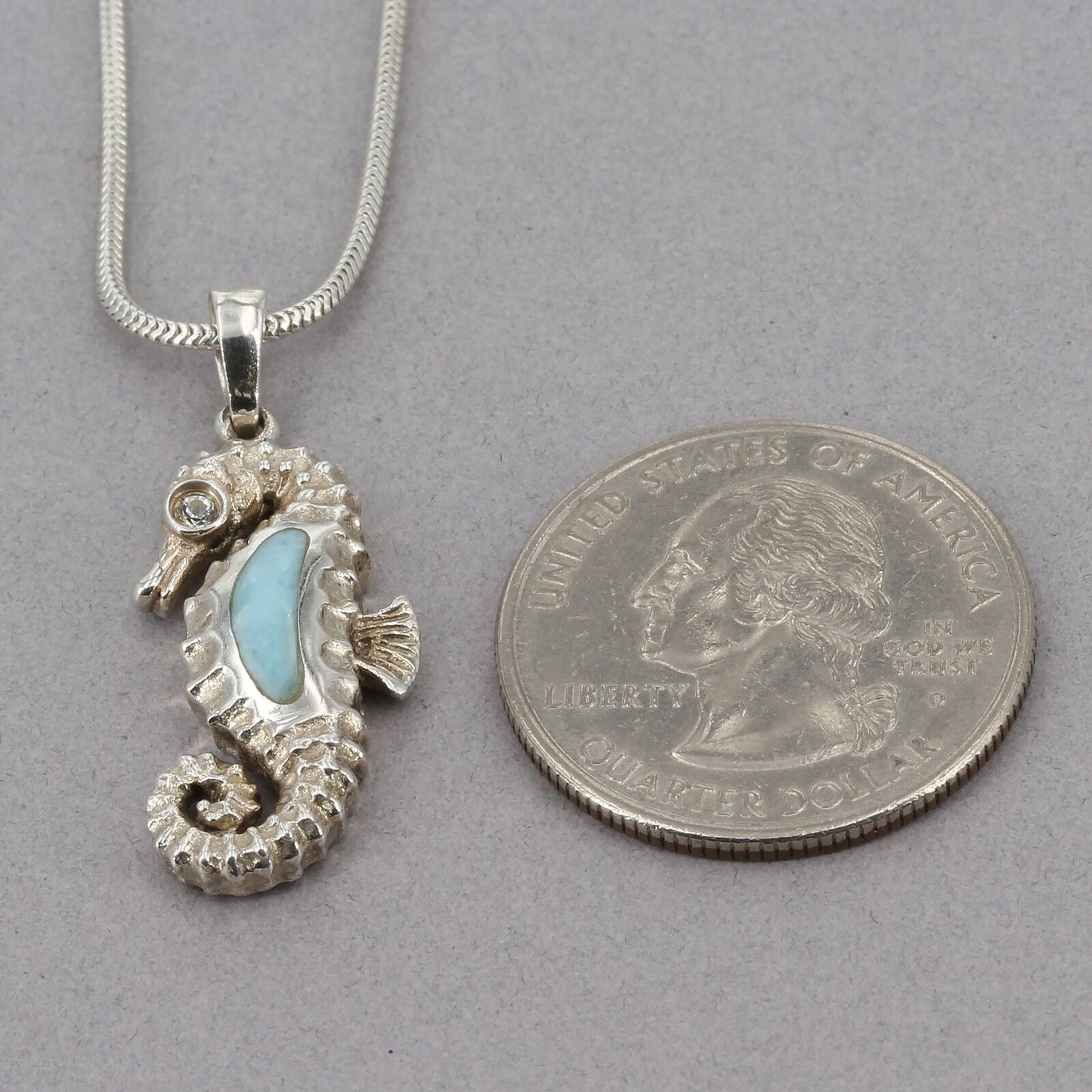 Marahlago Sterling Larimar Seahorse Topaz Eye Pendant Adjustable Chain Necklace