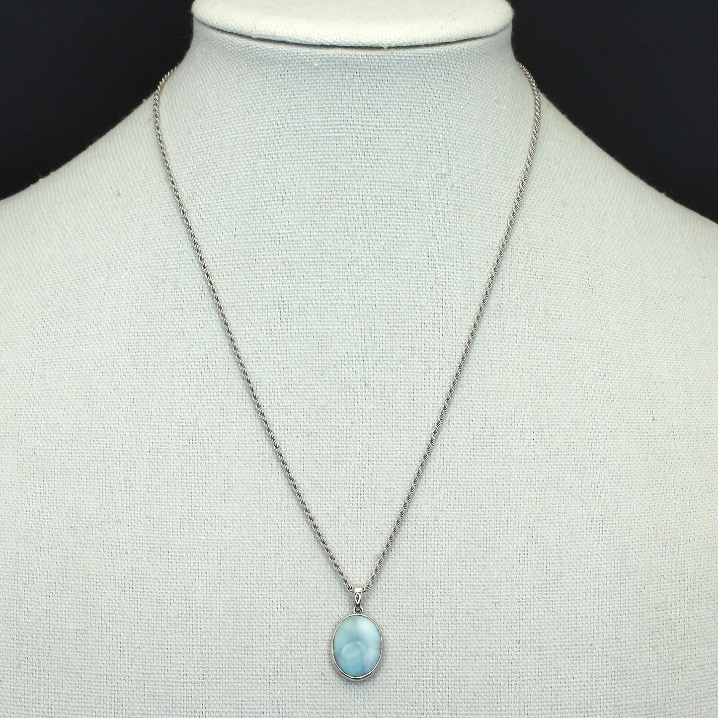 Marahlago Sterling Silver Larimar Oval Pendant Adjustable Rope Chain Necklace