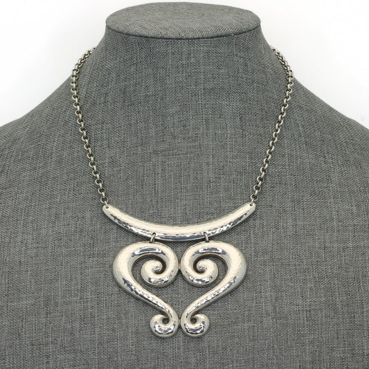 HUGE Brighton Hammered Open Scroll Genoa Heart Rolo Link Chain Necklace