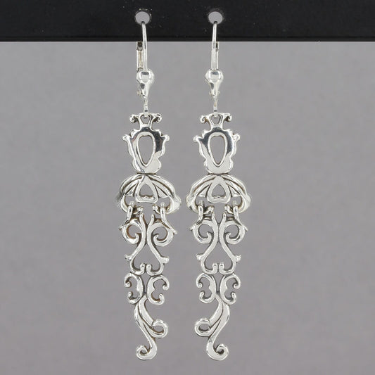 Carolyn Pollack Sterling Silver Elegant Scrolls Dangle Leverback Wire Earrings