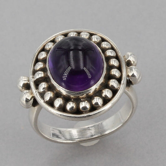 Doug Paulus Oxidized Bead Sterling Silver Oval Amethyst Cabochon Ring Size 5.25