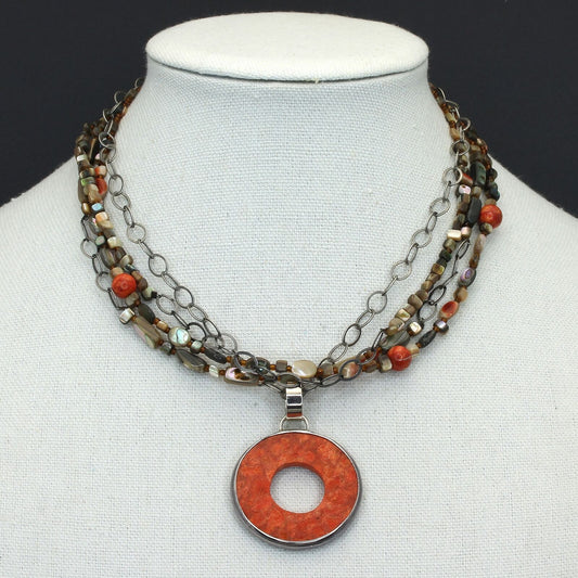 Retired Silpada Sterling Sponge Coral Circle & Fiesta Fun Necklaces N1563 N1564