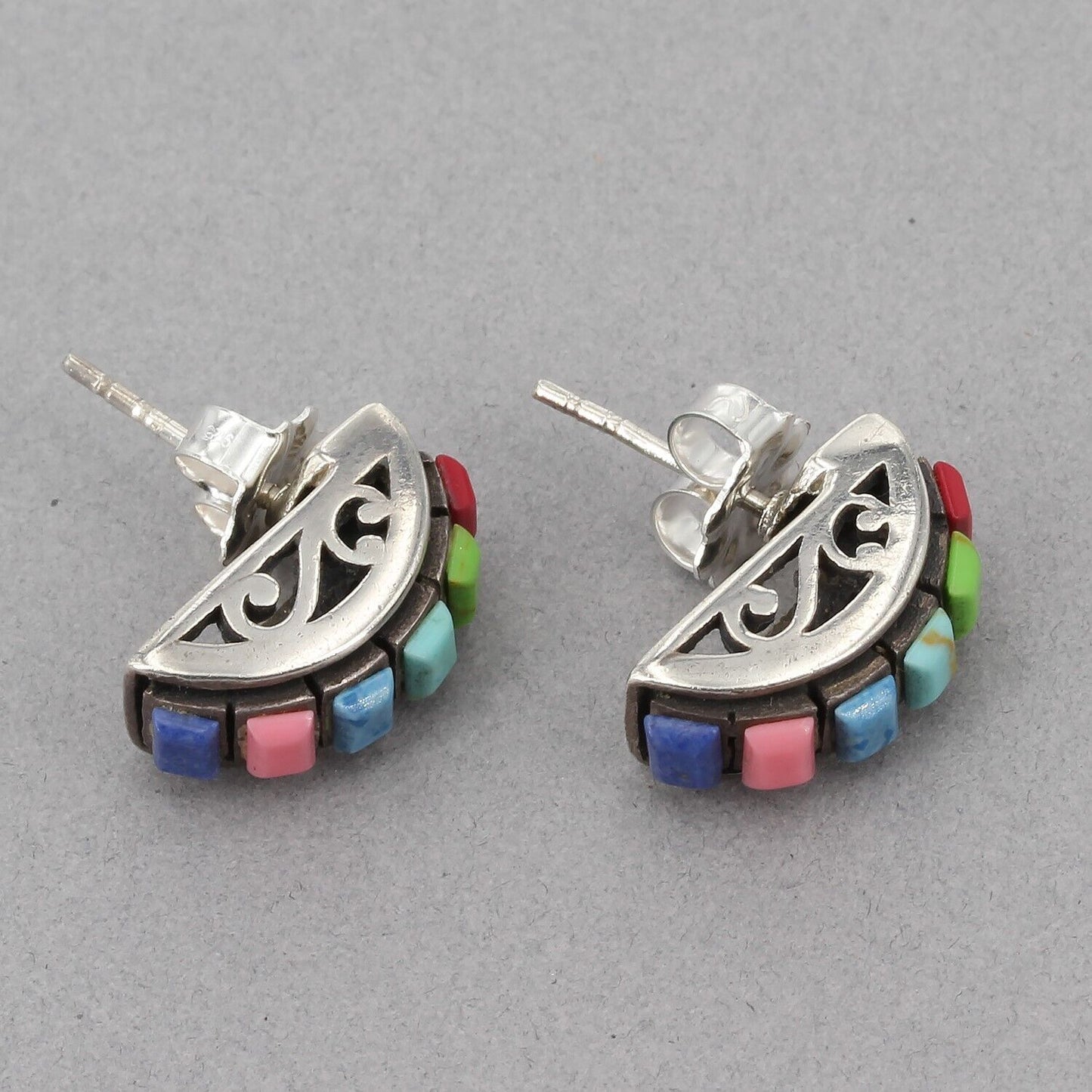 Vintage Silpada Sterling Silver Rainbow of Color Multi-stone Post Earrings P0982