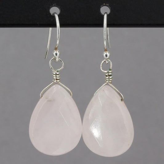 RARE Vintage Silpada Sterling Faceted Rose Quartz Teardrop Dangle Earrings W1057