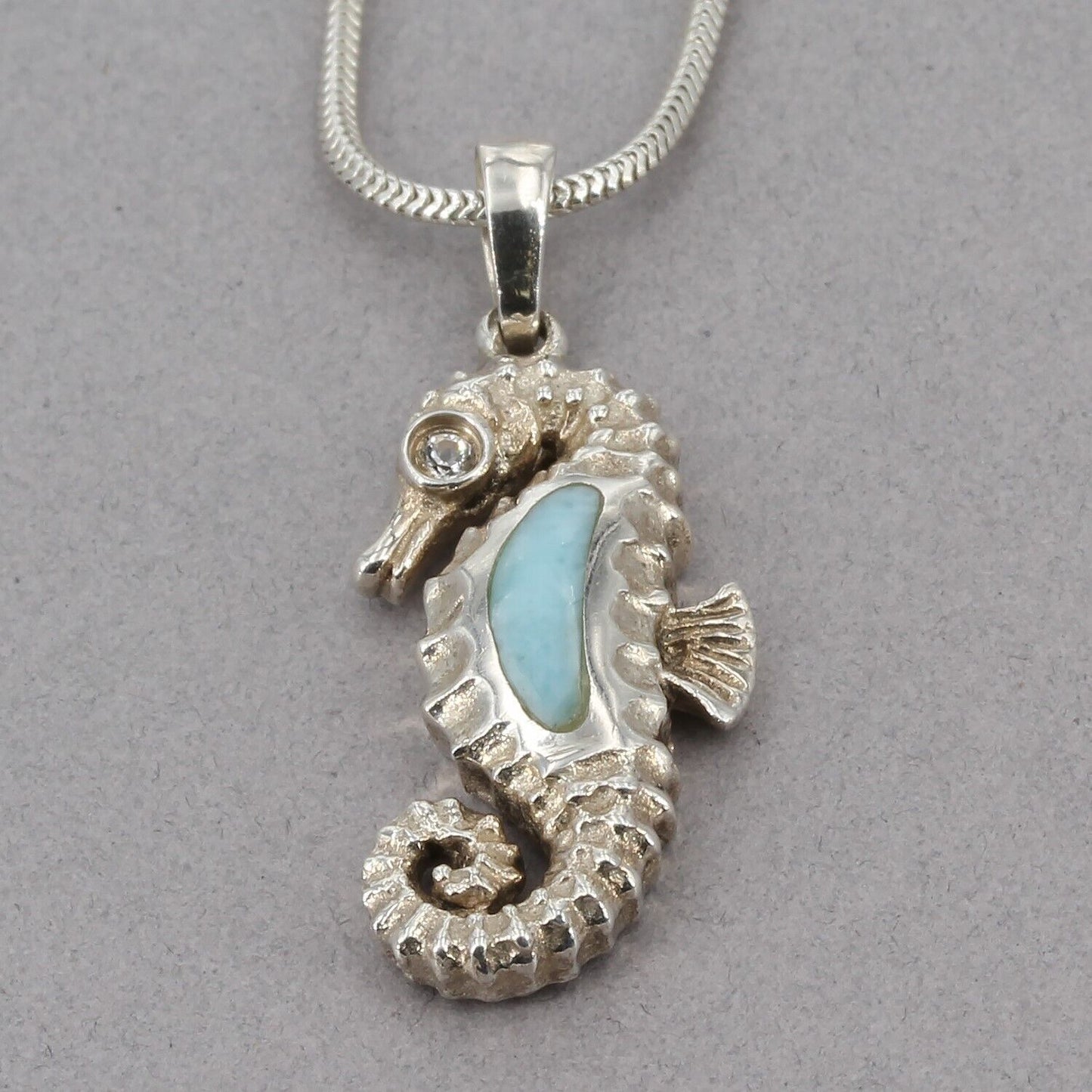 Marahlago Sterling Larimar Seahorse Topaz Eye Pendant Adjustable Chain Necklace