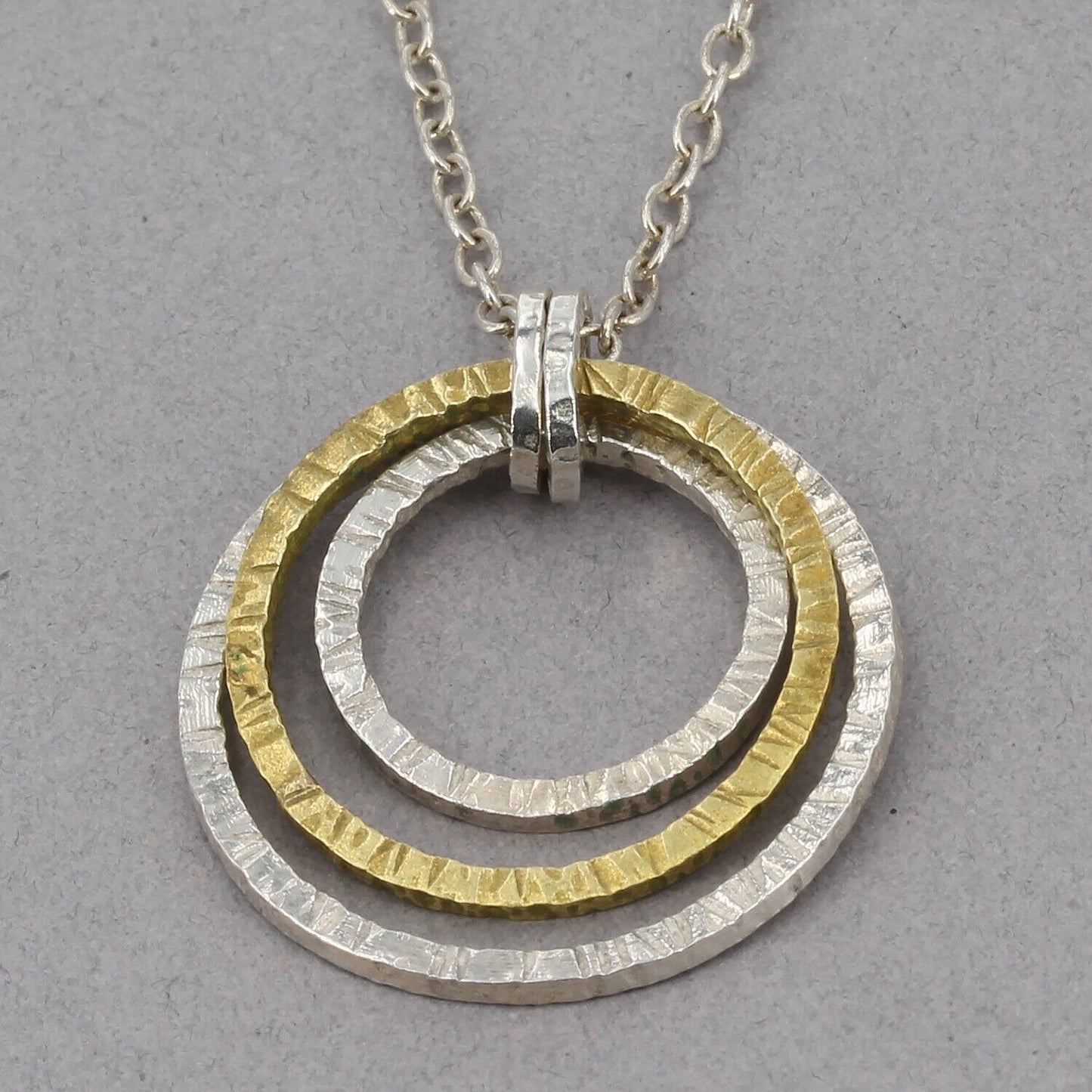 Retired Silpada Dainty Textured Sterling & Brass INNER CIRCLES Necklace N2296