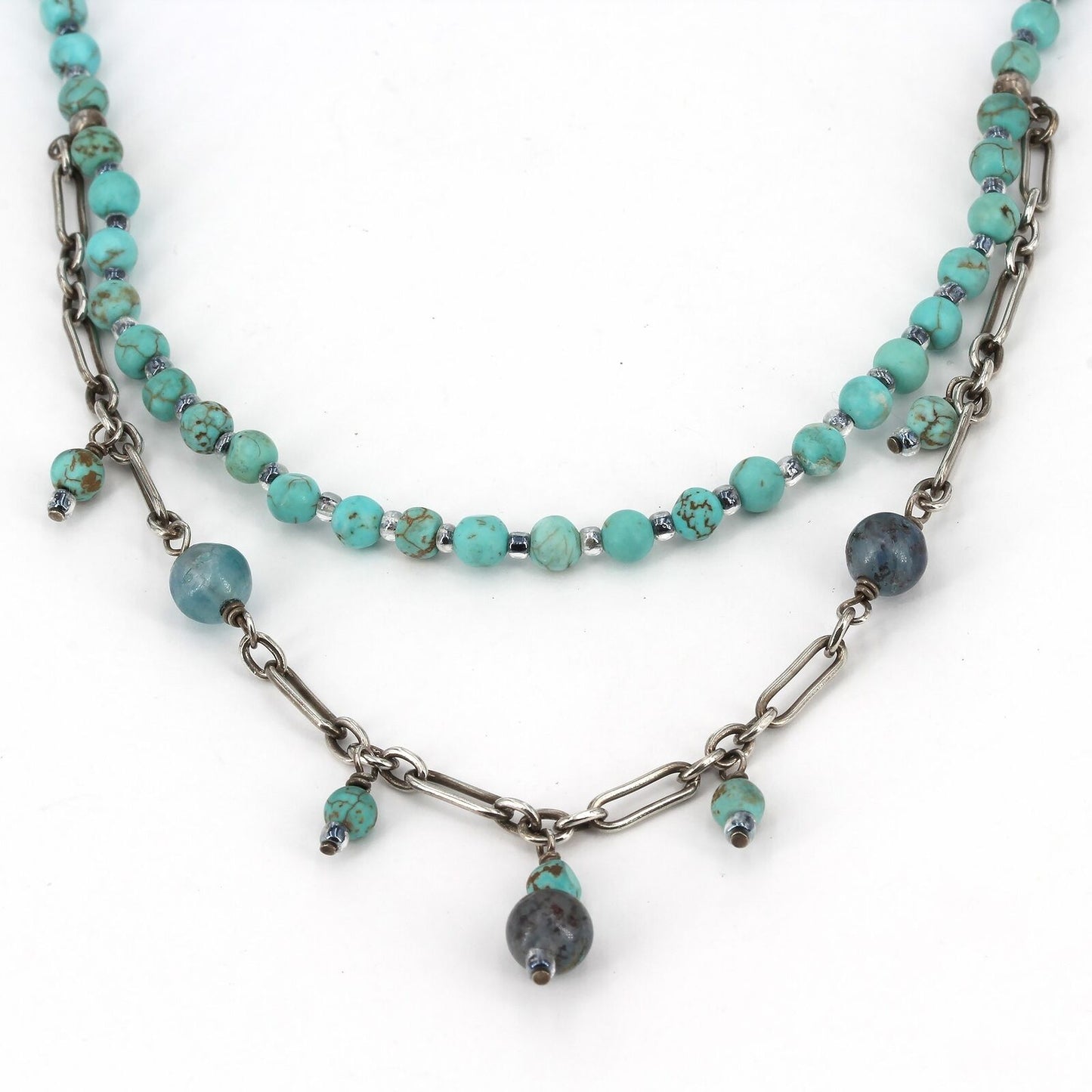 Retired Silpada Sterling 2-Tiered Howlite Kyanite & Seed Bead Necklace N1675