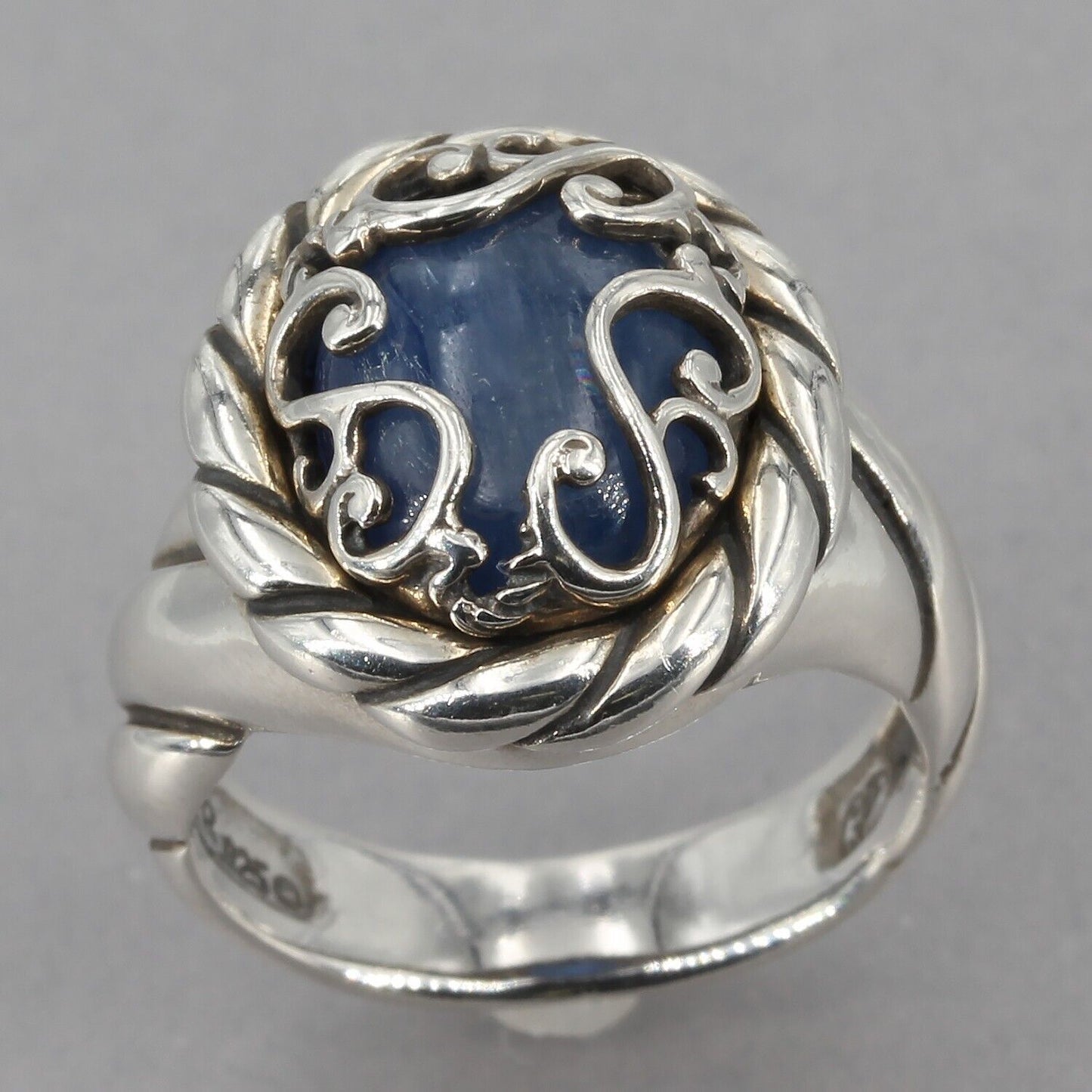 Carolyn Pollack Relios Sterling Silver Scroll Bezel Kyanite Cabochon Ring Size 8