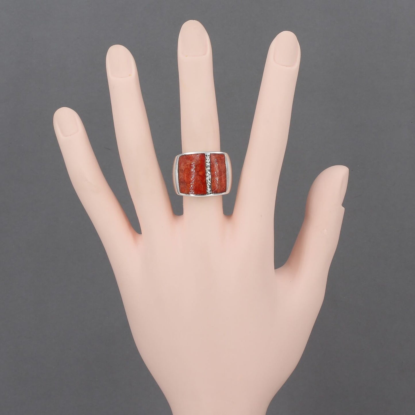 Retired Silpada Sterling Silver Sponge Coral Inlay Wide Band Ring R1430 Sz 6.75