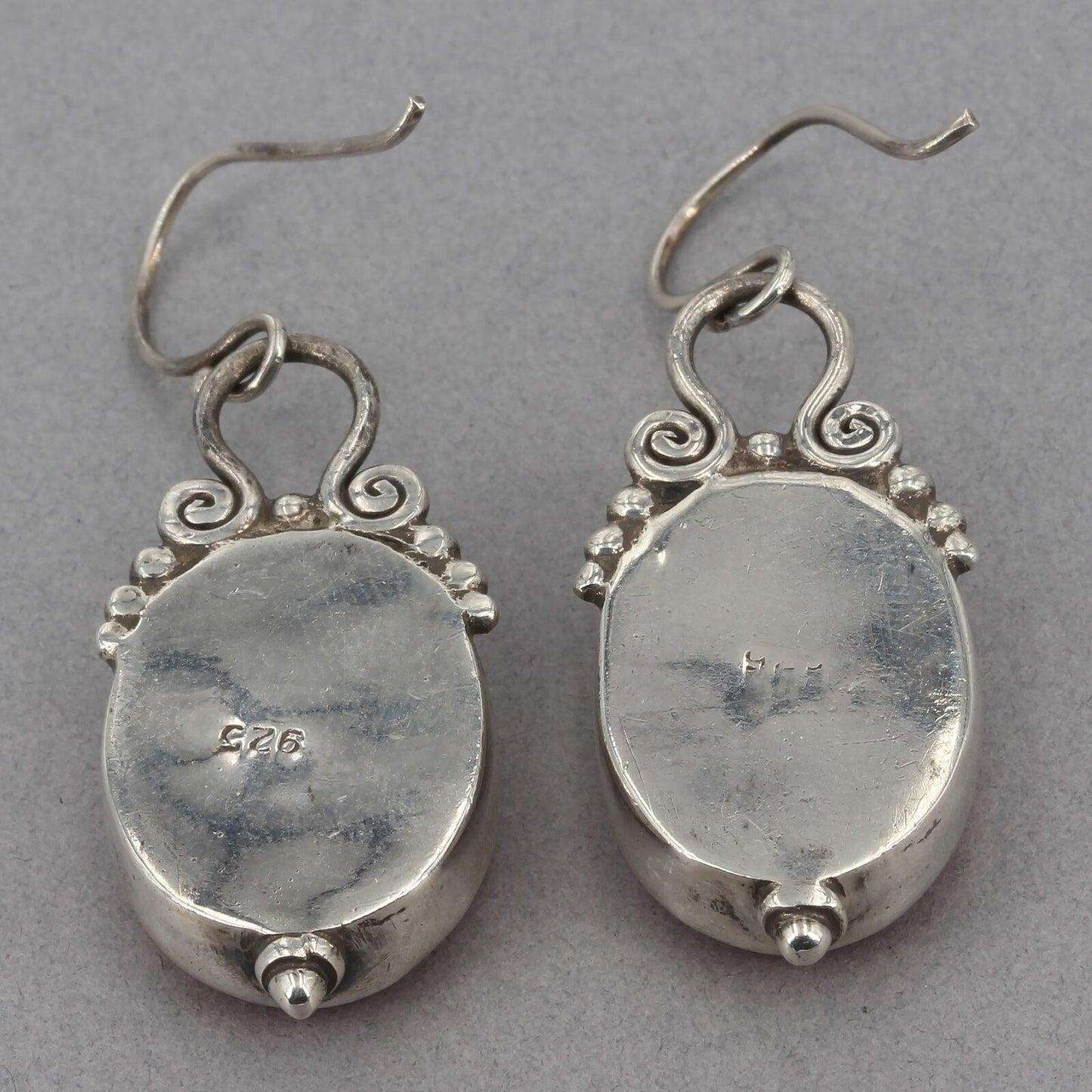 Vintage Sterling Silver Floral Carved Cinnabar Necklace & Earrings Set