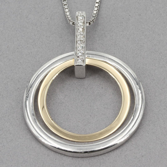 Alwand Vahan Sterling Silver & 14K Gold Double Circle Diamond Pendant Necklace