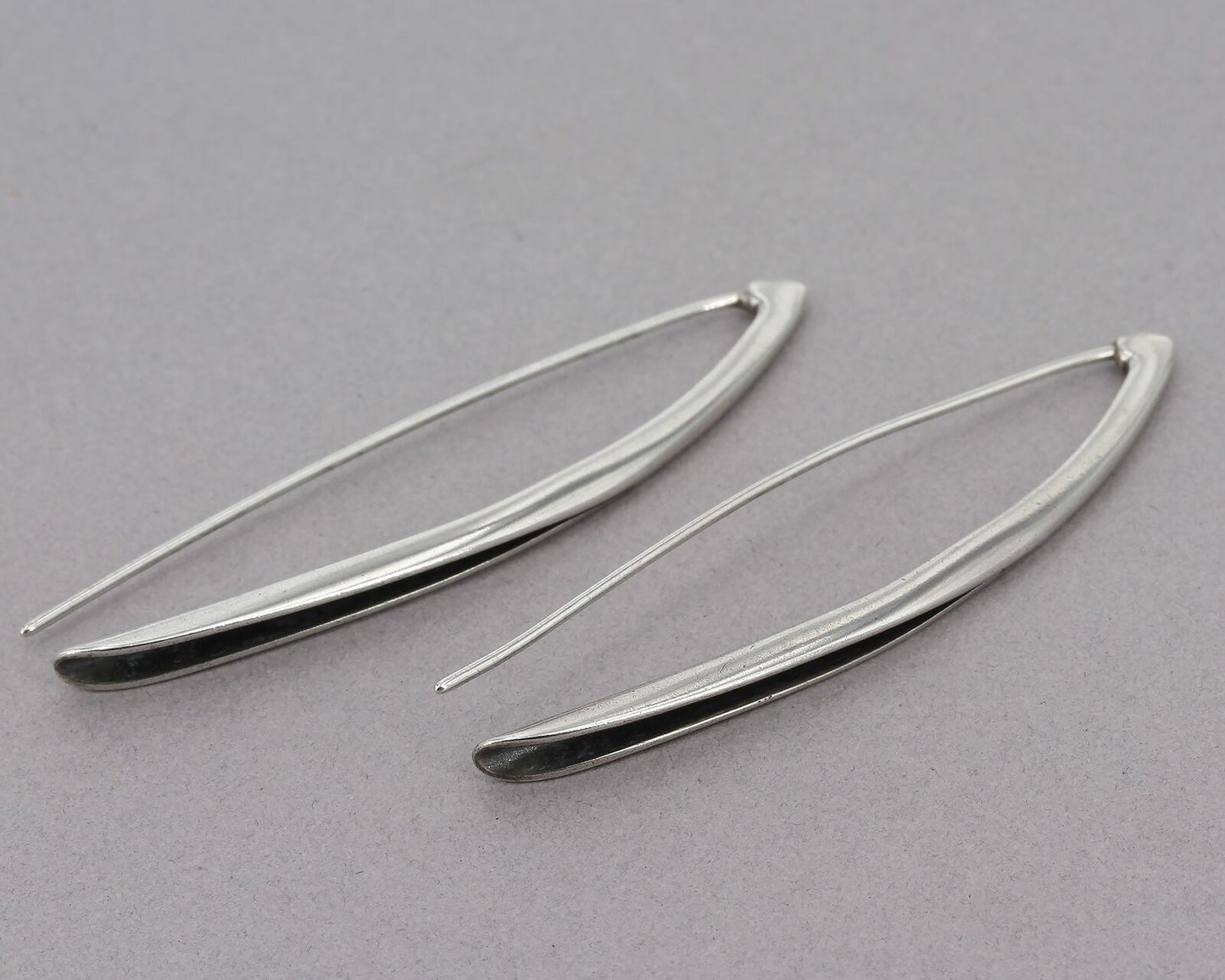 Vintage Silpada Oxidized Sterling Long Sleek Folded Threader Wire Earrings W0709