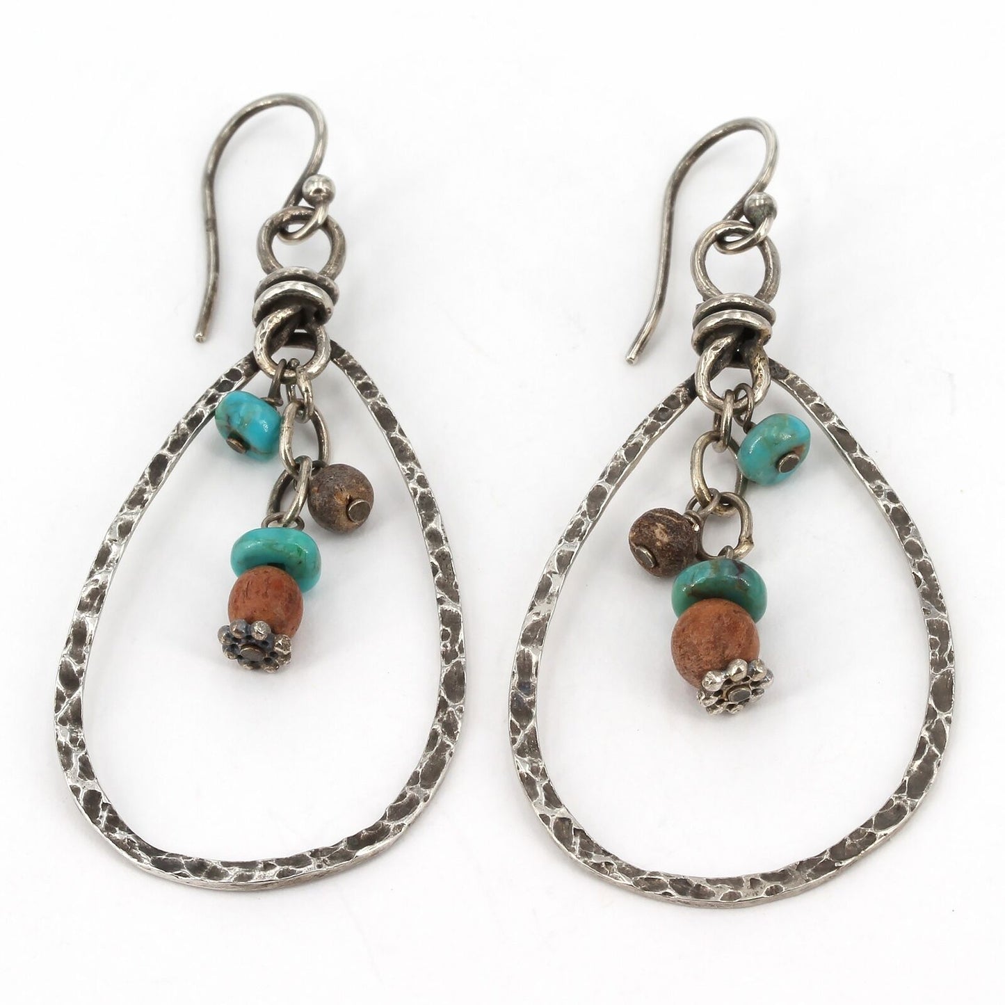 Retired Silpada Sterling Turquoise & Wood Beaded Teardrop Dangle Earrings W1348