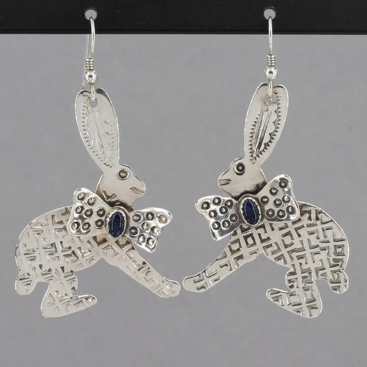 Navajo Grady Alexander Handcrafted Large Sterling Silver Bunny Rabbit Earrings