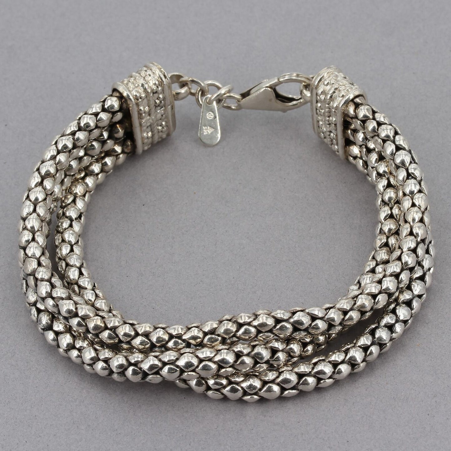 Retired Silpada Heavy Sterling Silver 3-Strand Popcorn Chain Bracelet B1210