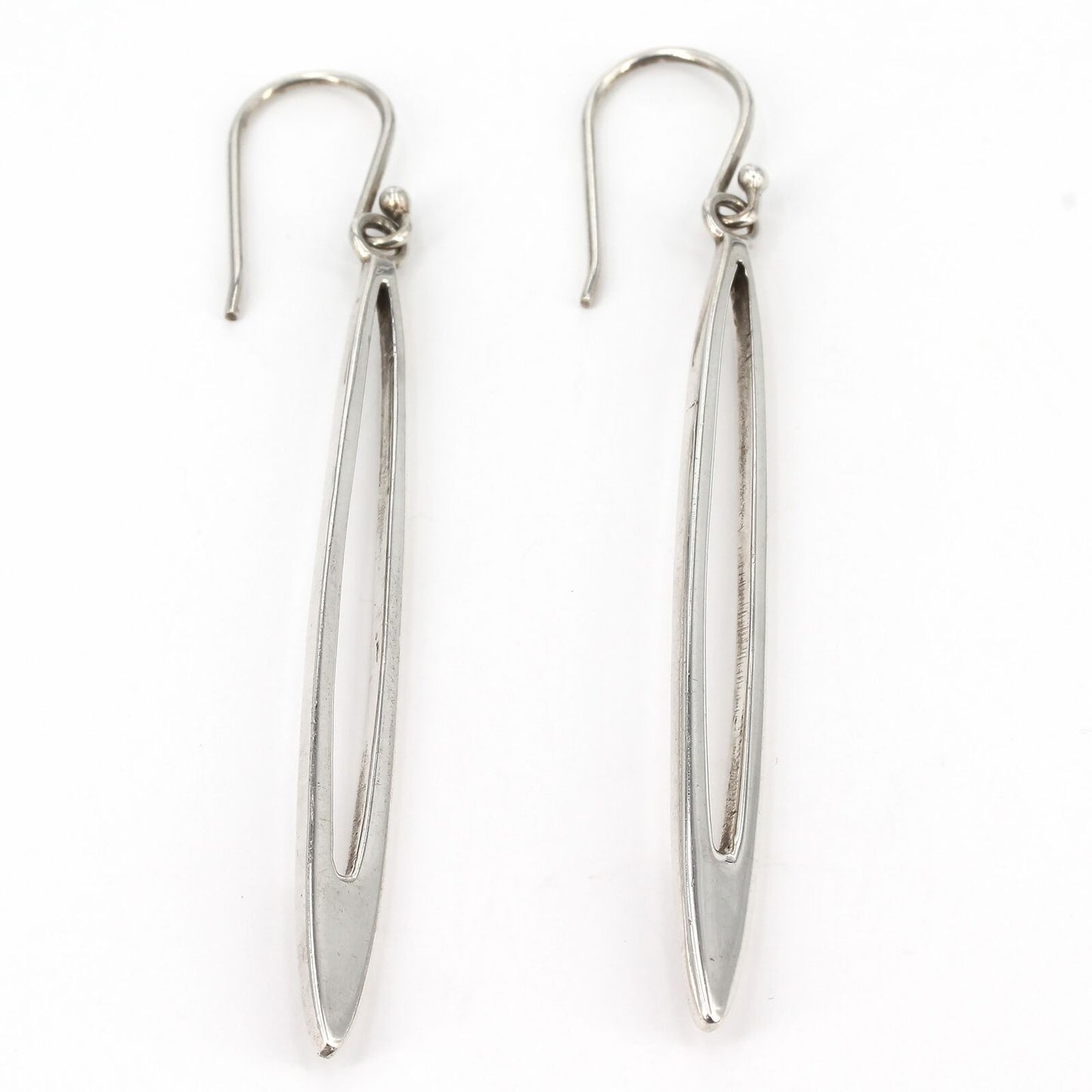 Retired Silpada Sleek Sterling Elongated Open Oval Drop 3" Dangle Earrings W1909