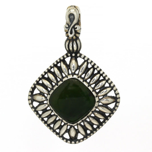 Carolyn Pollack Relios Sterling Silver Dark Green Nephrite Jade Enhancer Pendant