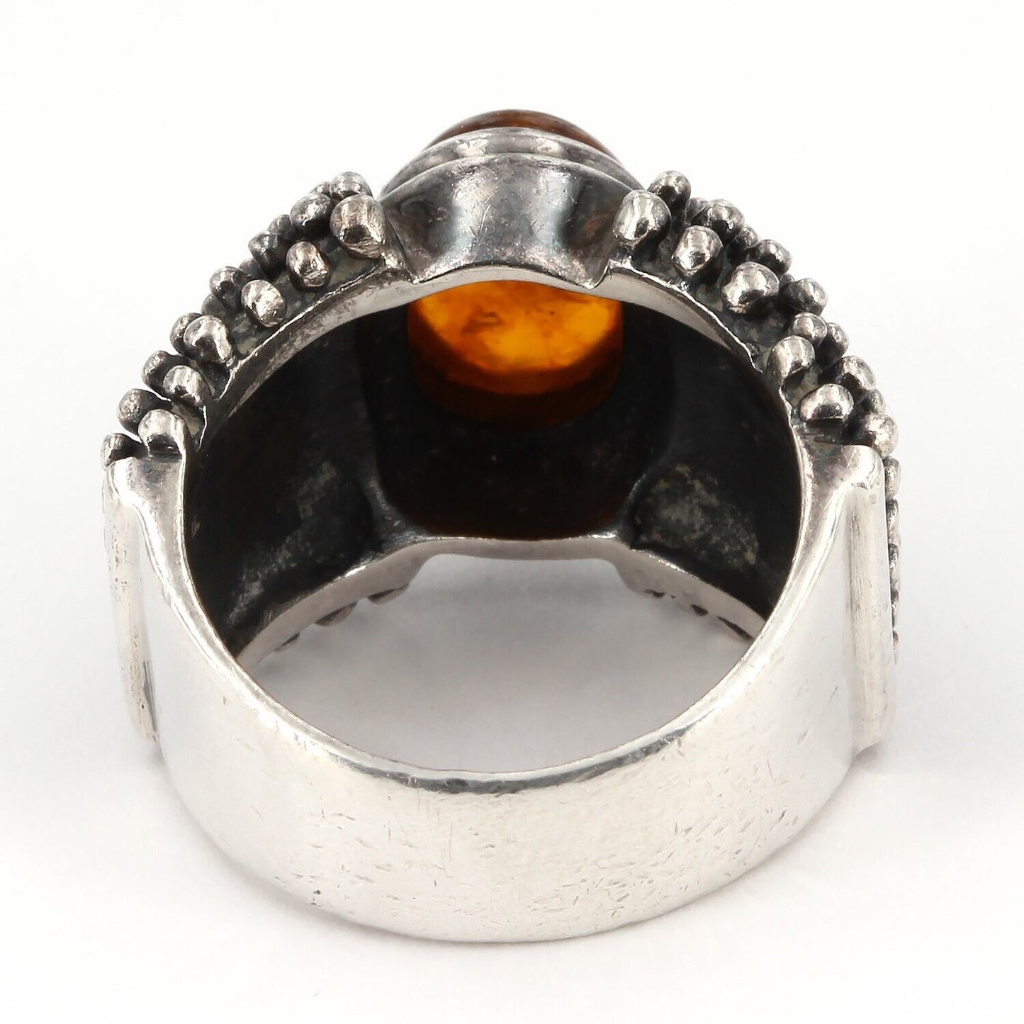 Vintage Silpada Oxidized Sterling Granulated Bead Texture Amber Ring R0893 Sz 6