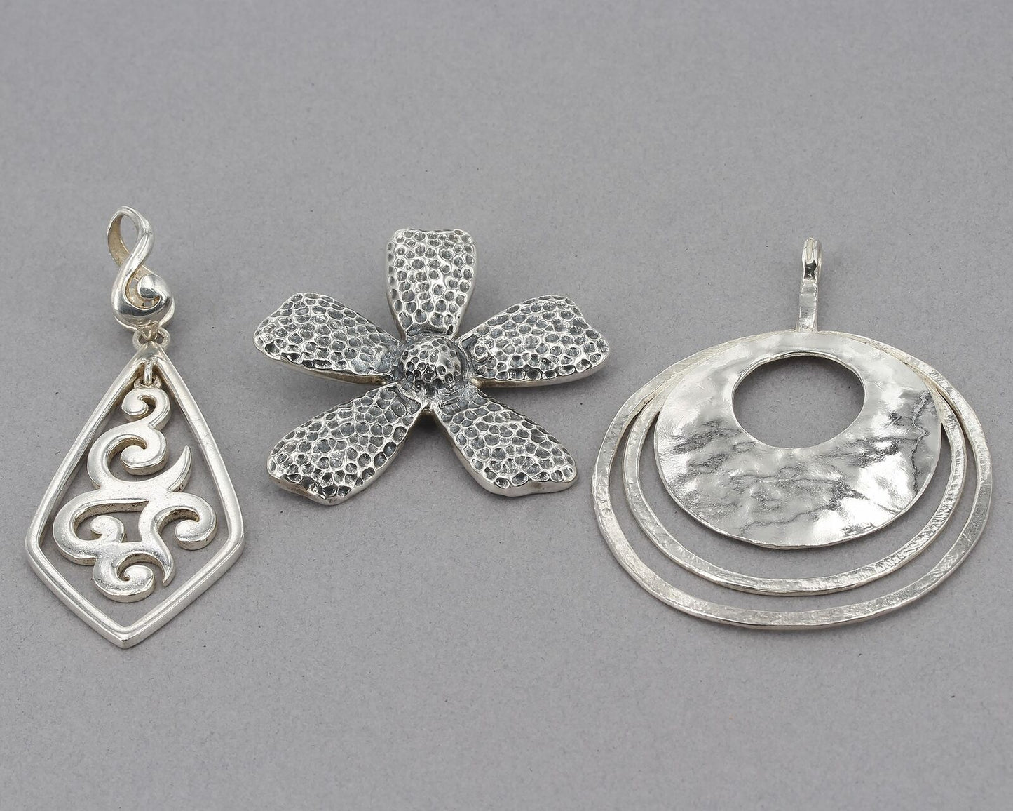 Retired Silpada Sterling Pendant Lot Full Circle Open Scroll Flower - NO CHAINS