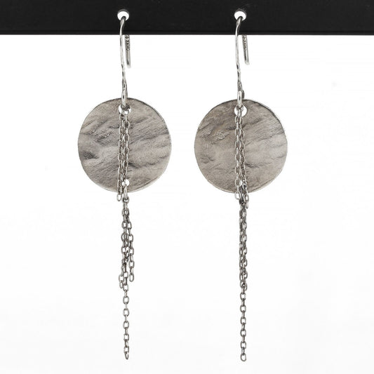 RARE Retired Silpada Oxidized Sterling Hammered Disc Chain Dangle Earrings W1917