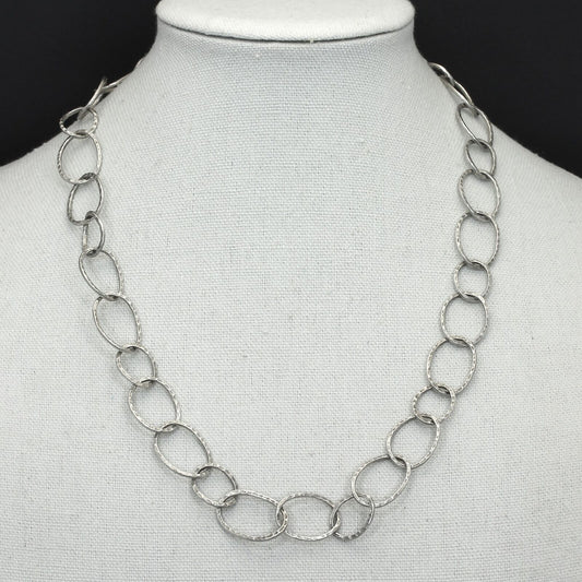 Retired Silpada Hammered Matte Sterling Silver Oval Link Chain Necklace N1801