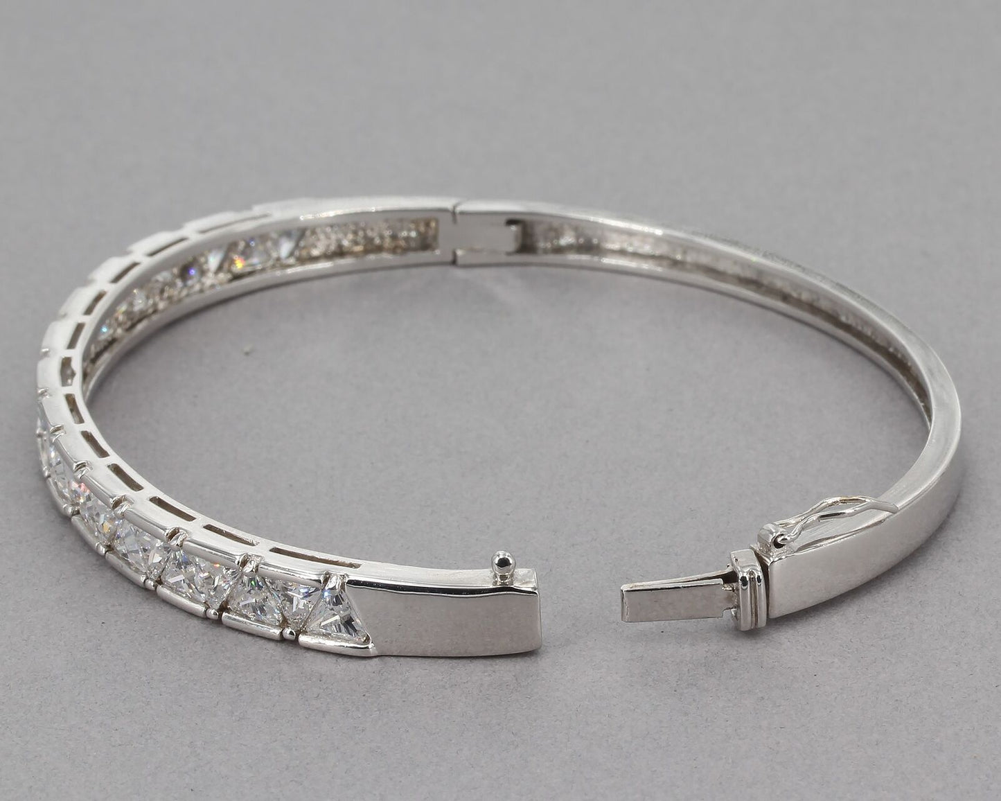 7.25" Sterling Silver Channel-Set Trillion Cut CZ Hinged Bangle Bracelet 1/4" W