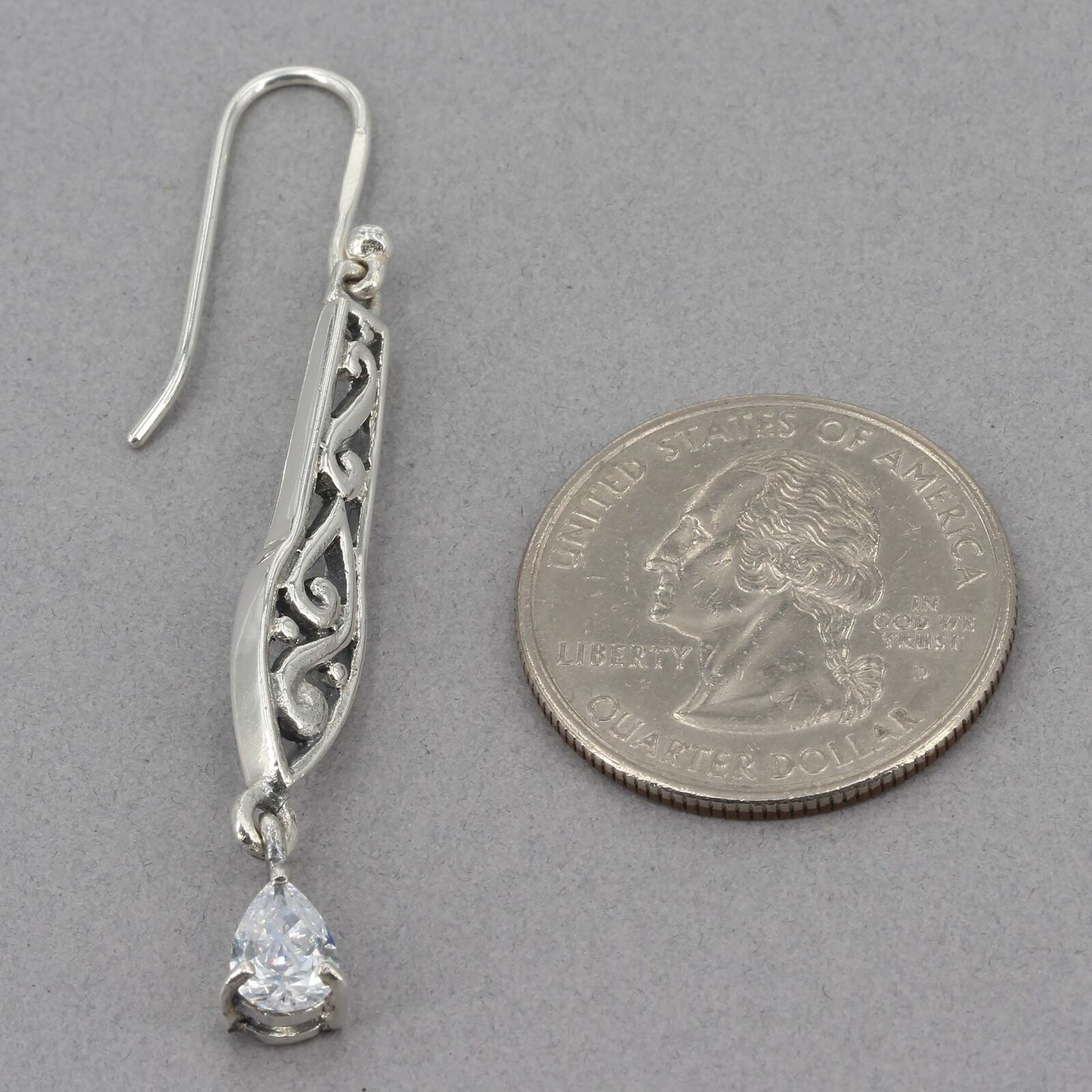 Vintage Silpada Sterling Silver Filigree Scroll CZ Drop Dangle Earrings W1080