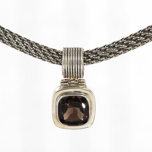 Handcrafted Lori Bonn Sterling Silver Smoky Quartz Pendant Mesh Chain Necklace