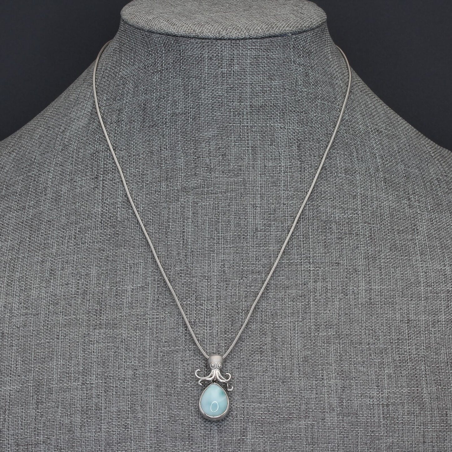 Marahlago Sterling Larimar Pygmy Octopus Pendant Adjustable Snake Chain Necklace