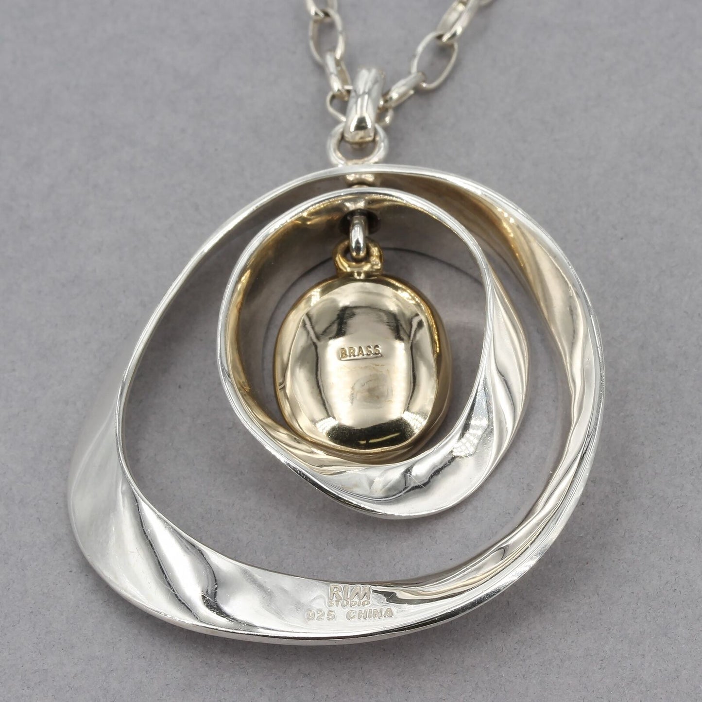 Robert Lee Morris RLM Studio Mod Sterling & Brass Orbital Pendant 20" Necklace