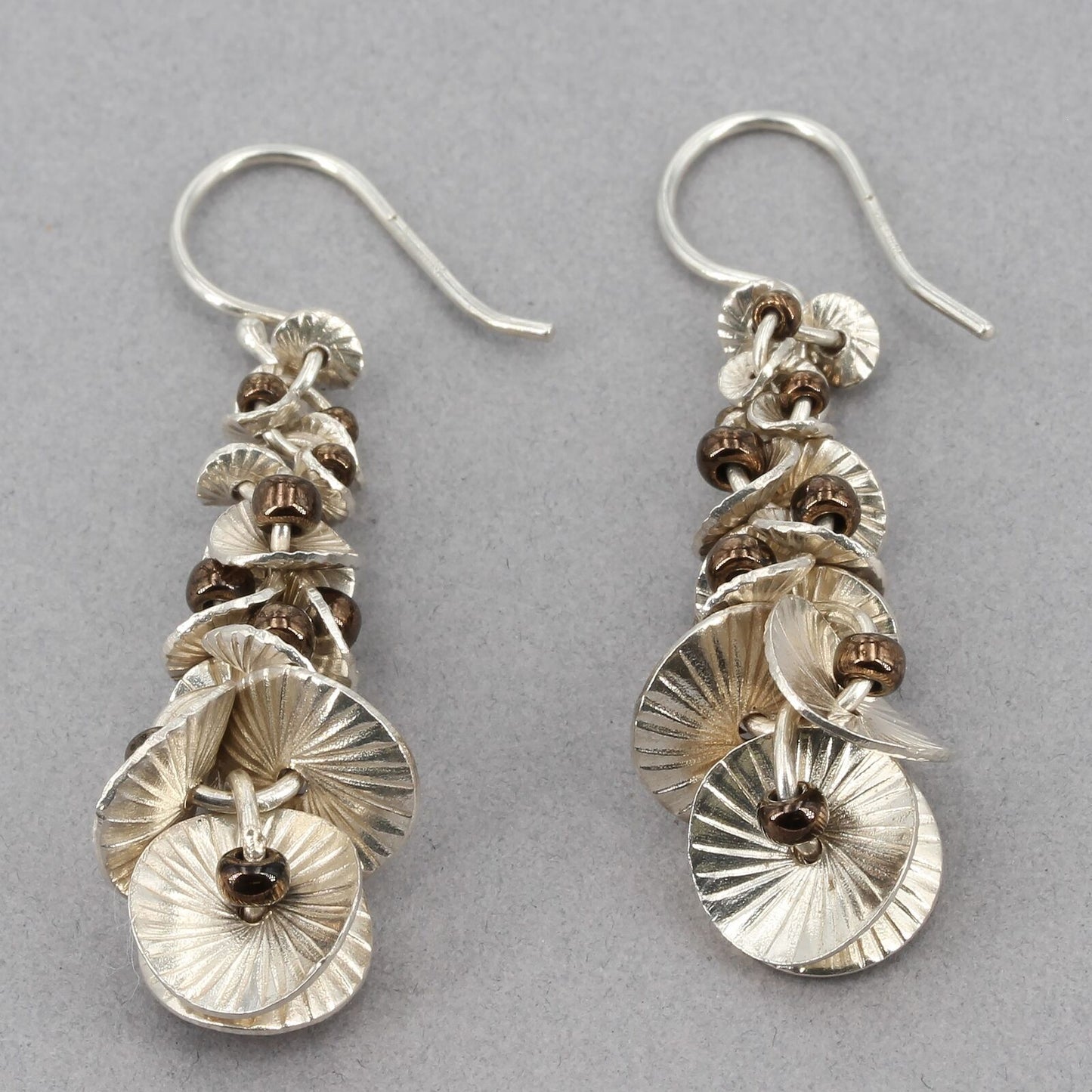 Retired Silpada Sterling Silver Disc Metallic Seed Bead Waterfall Earrings W2172