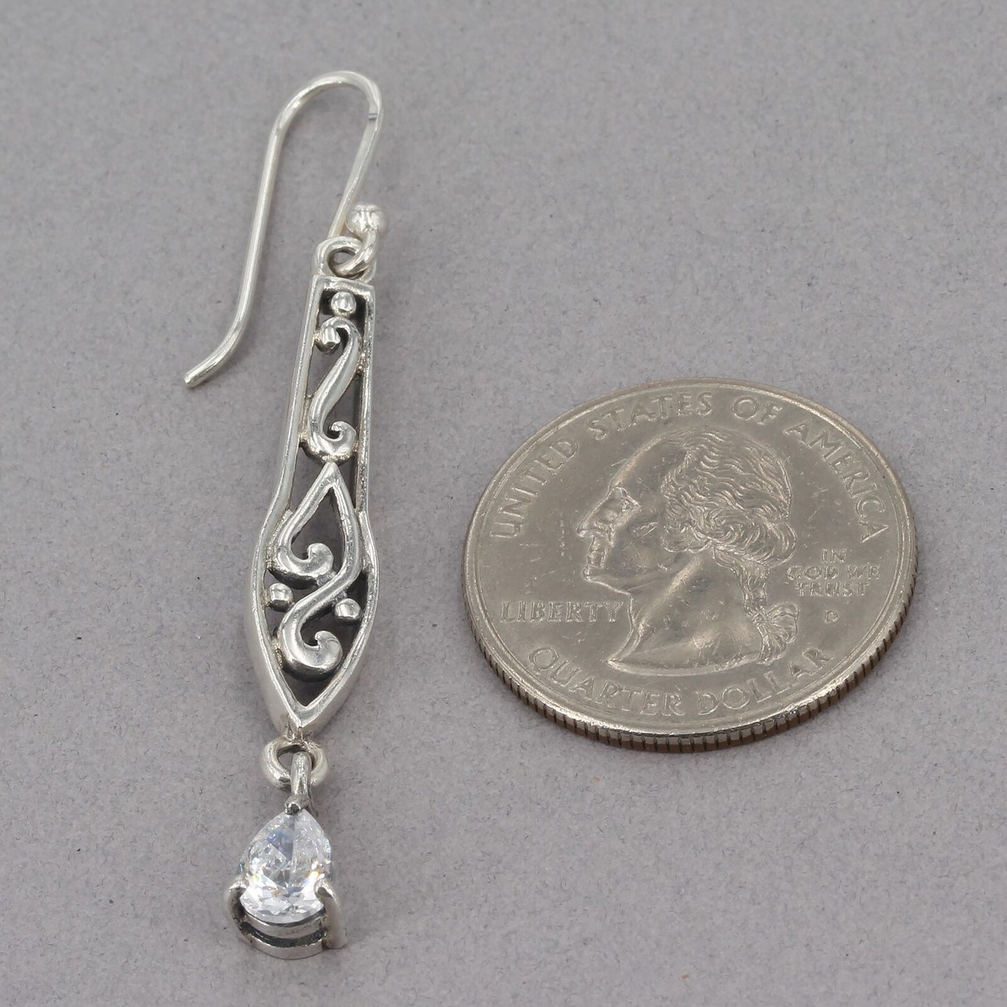 Vintage Silpada Sterling Silver Filigree Scroll CZ Drop Dangle Earrings W1080