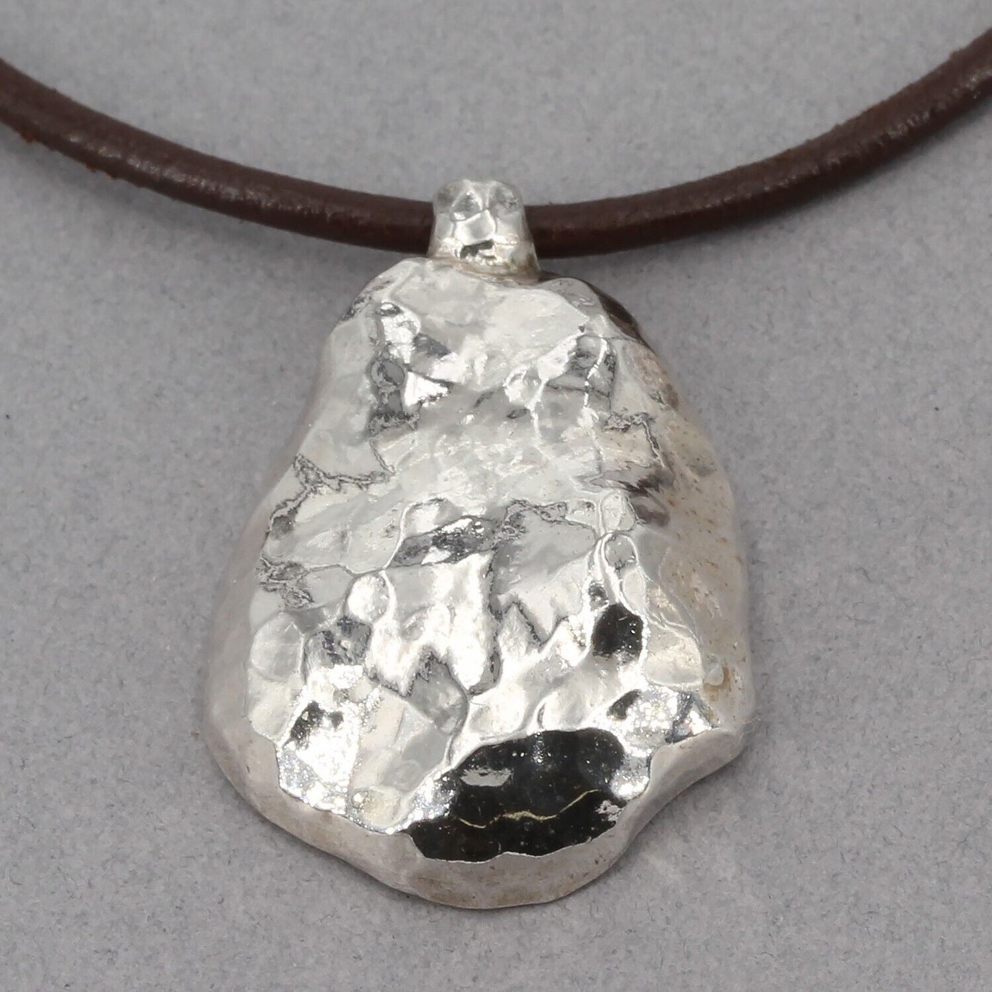 Retired Silpada Hammered Sterling Nugget Pendant 16" Leather Cord Necklace N1456