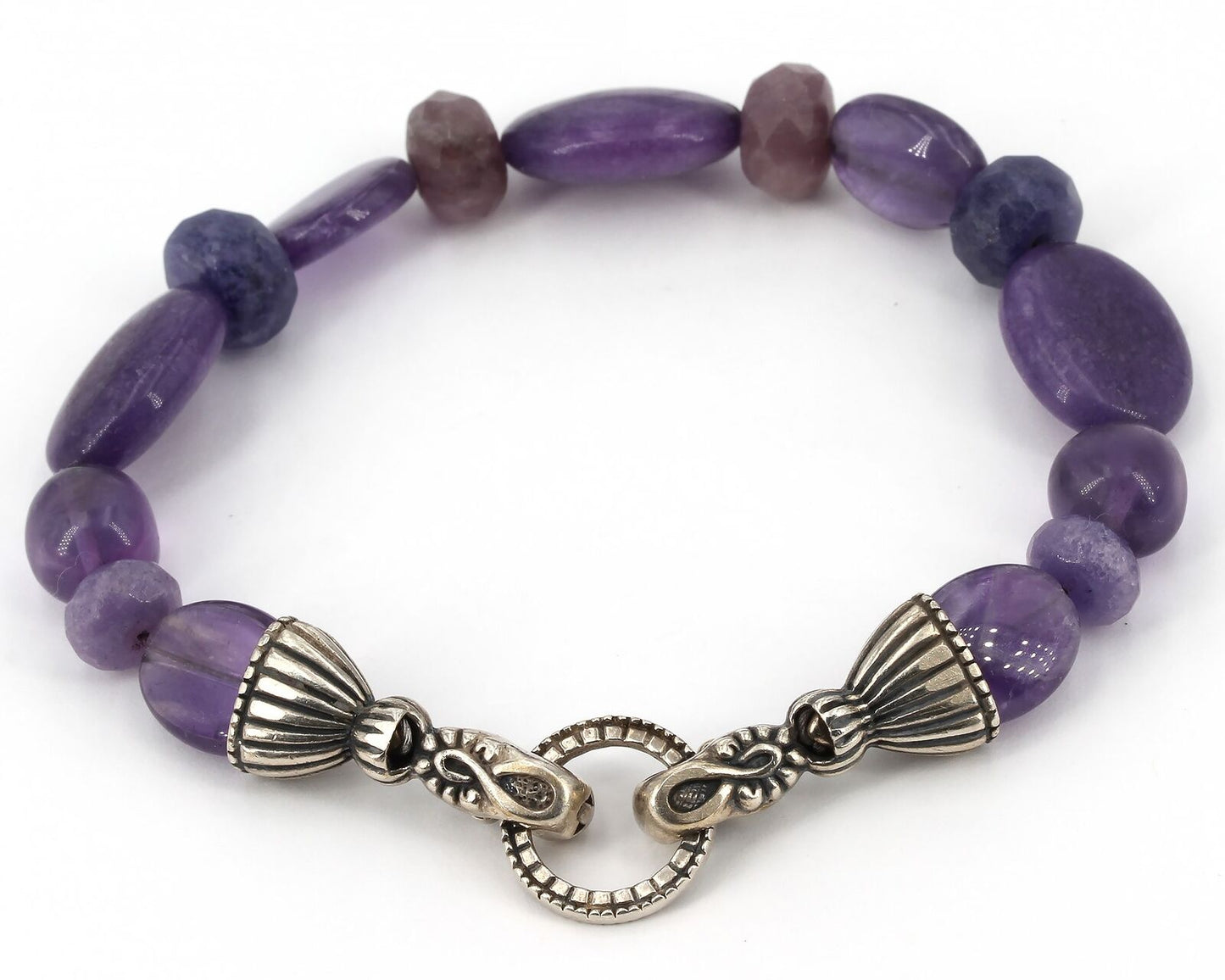 Carolyn Pollack Relios Sterling Silver Amethyst & Charoite Beaded Bracelet