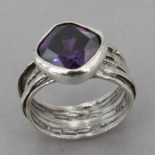 Retired Silpada Oxidized Sterling GLADIATOR GLAM Purple CZ Ring R2757 Size 8.75