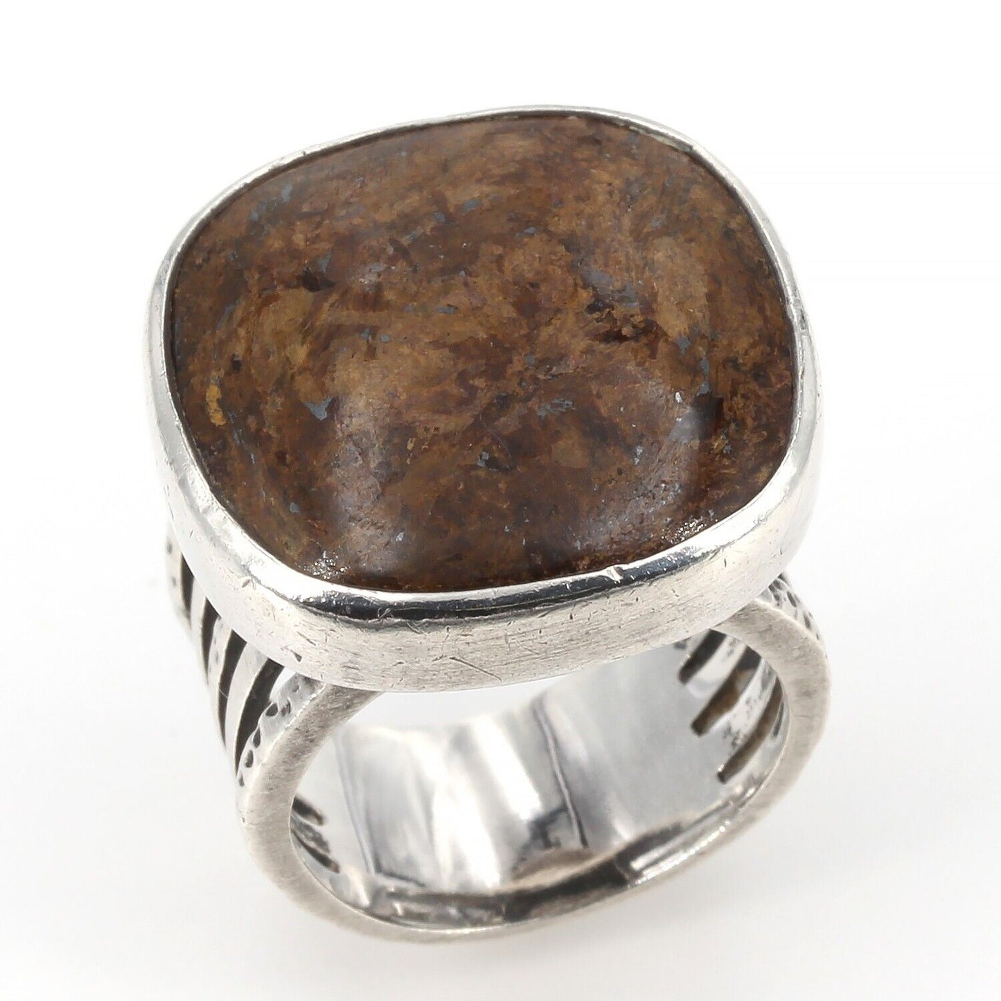 Retired Silpada Textured Sterling Silver Bezel-Set Bronzite Ring R1738 Size 5.25