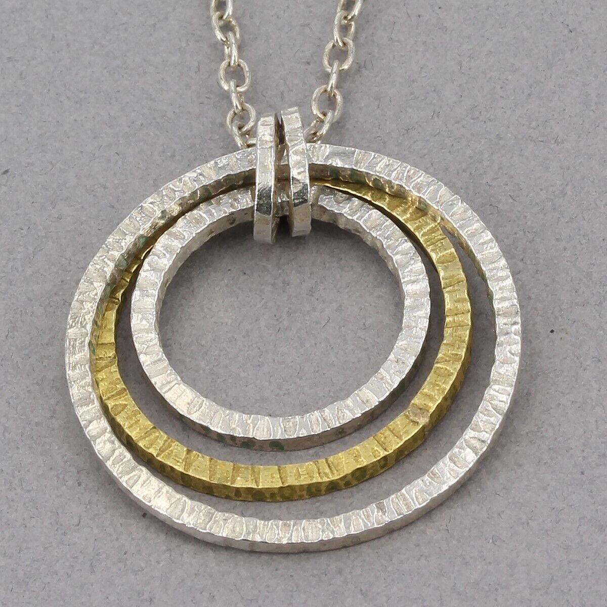 Retired Silpada Dainty Textured Sterling & Brass INNER CIRCLES Necklace N2296