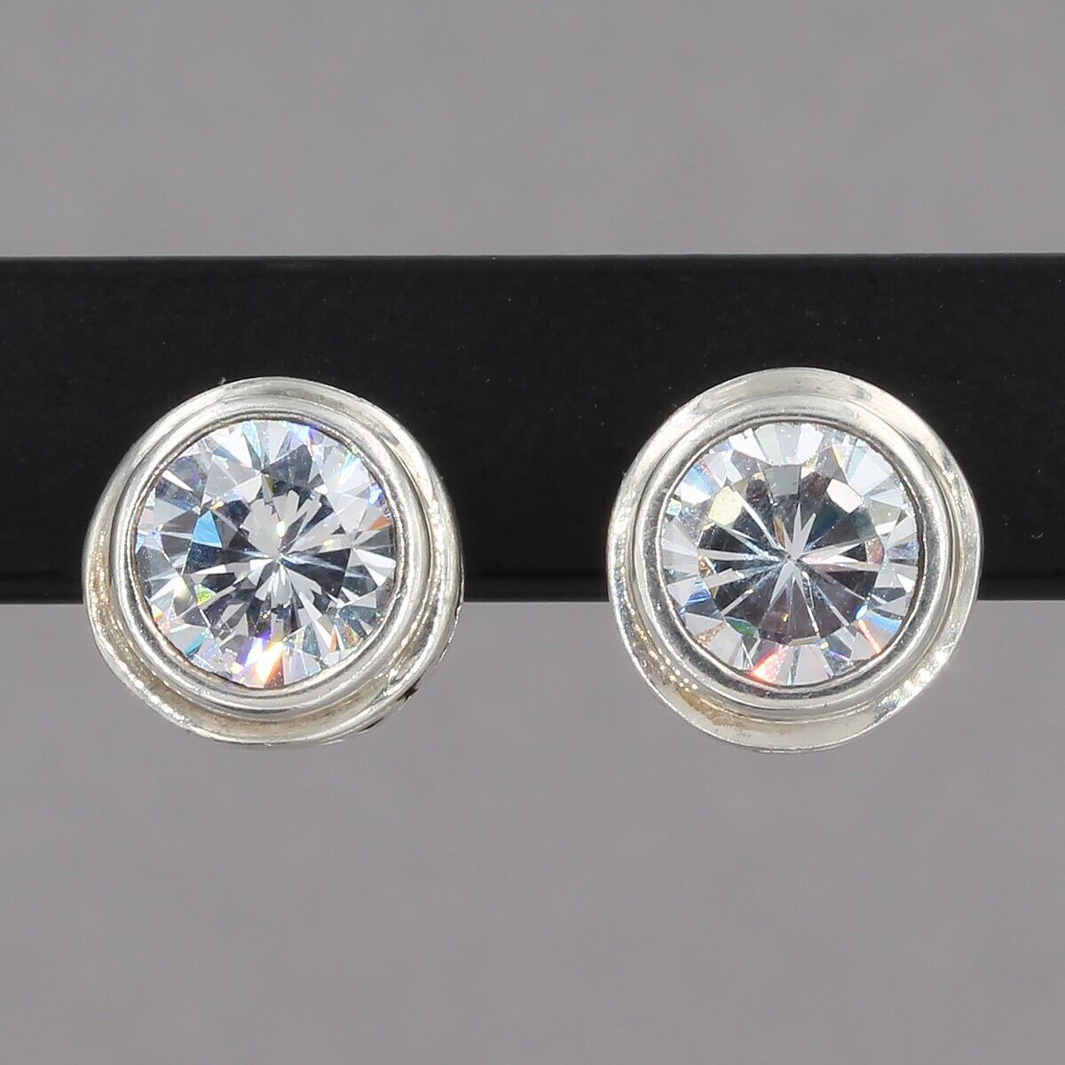 Vintage Silpada Sterling Silver Oxidized Scroll Bezel-Set CZ Stud Earrings P1232