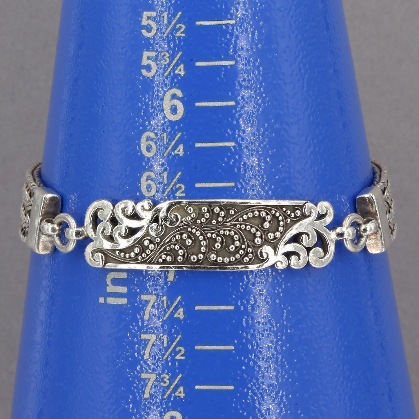 Lois Hill Oxidized Sterling Silver Granulated Scroll Thai Weave Toggle Bracelet