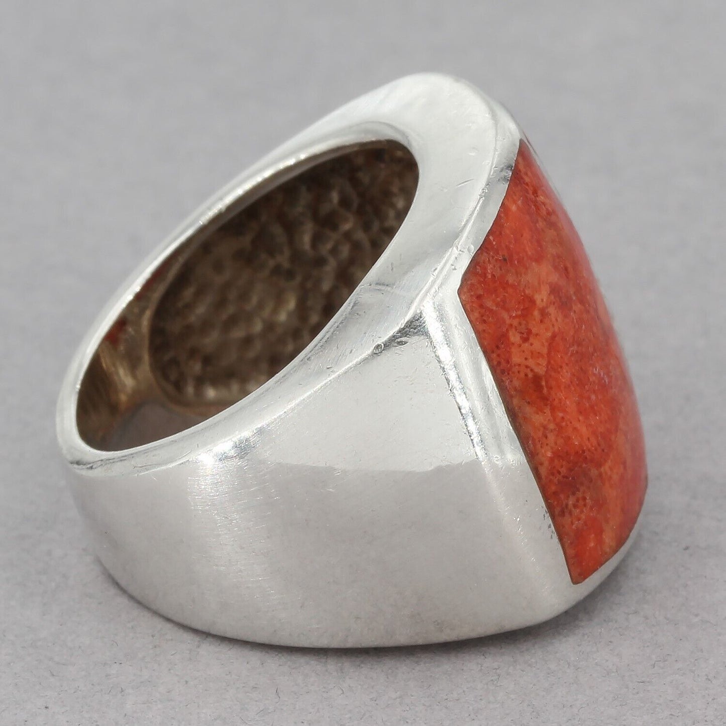 Retired Silpada Sterling Silver Sponge Coral Inlay Wide Band Ring R1430 Sz 6.75