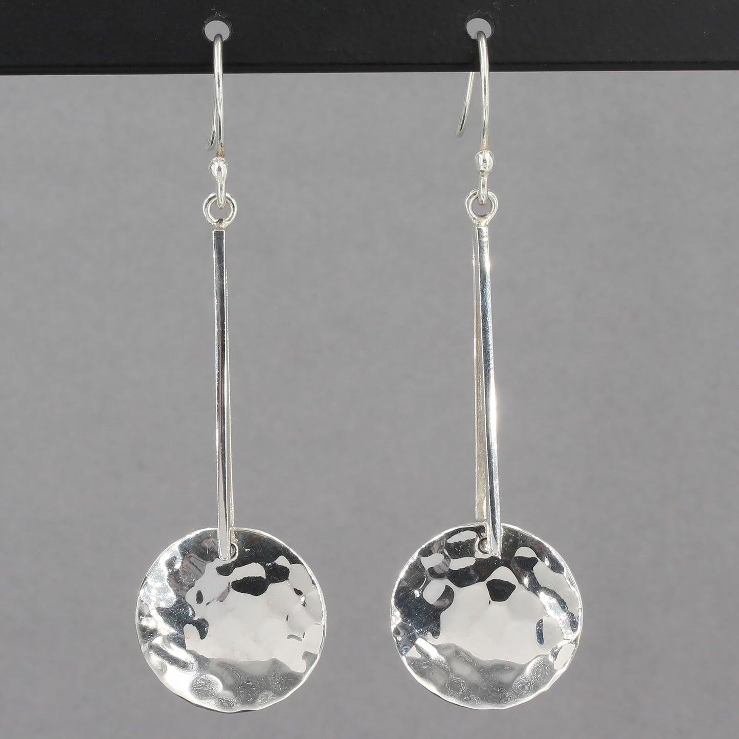 ATI Mexico Sterling Silver Hammered Disc Dangle Earrings 2.5" Length