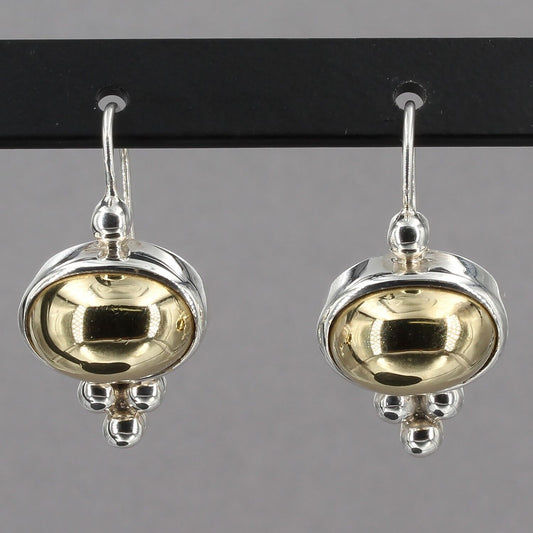 Vintage Silpada Sterling Silver with Oval Brass Dome Drop Earrings W0009B