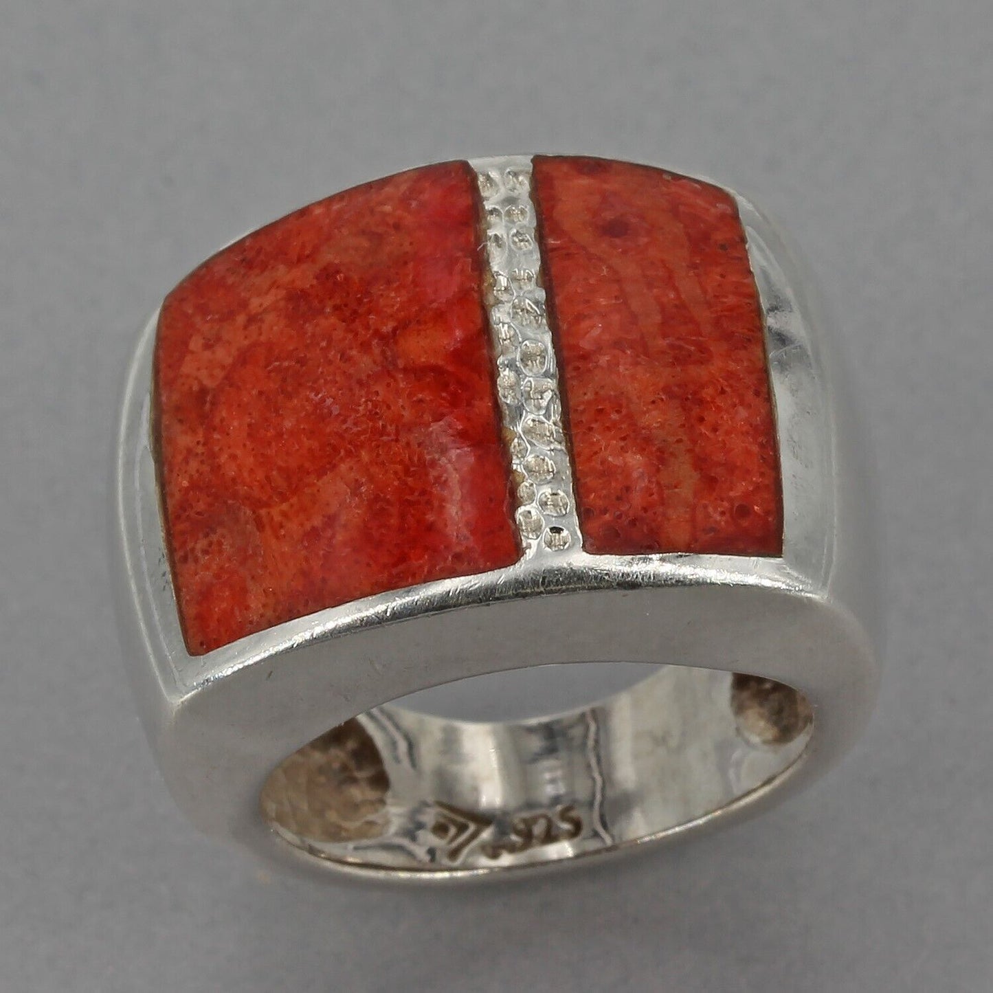 Retired Silpada Sterling Silver Sponge Coral Inlay Wide Band Ring R1430 Sz 6.75