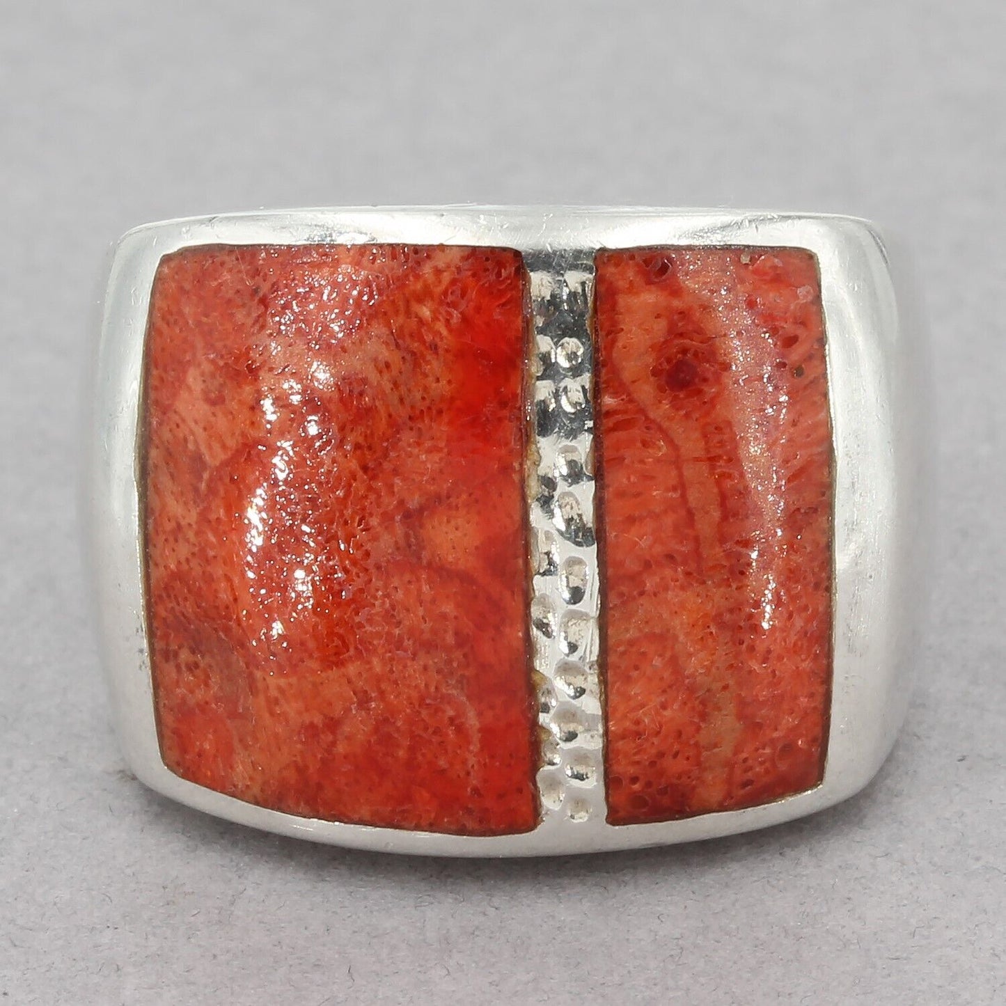 Retired Silpada Sterling Silver Sponge Coral Inlay Wide Band Ring R1430 Sz 6.75