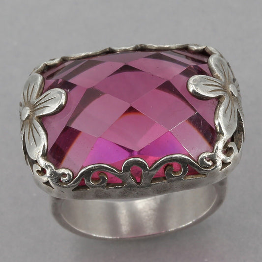 Retired Silpada Sterling Silver BERRY-LICIOUS Bold Pink Glass Ring R2306 Sz 7.5