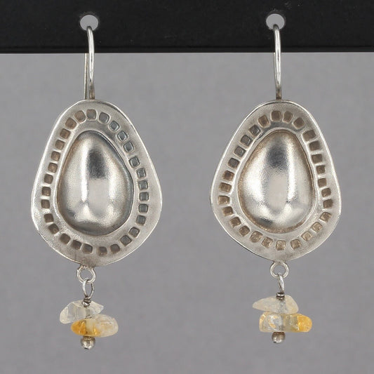 Retired Silpada Matte Oxidized Hammered Sterling Citrine Dangle Earrings W1192