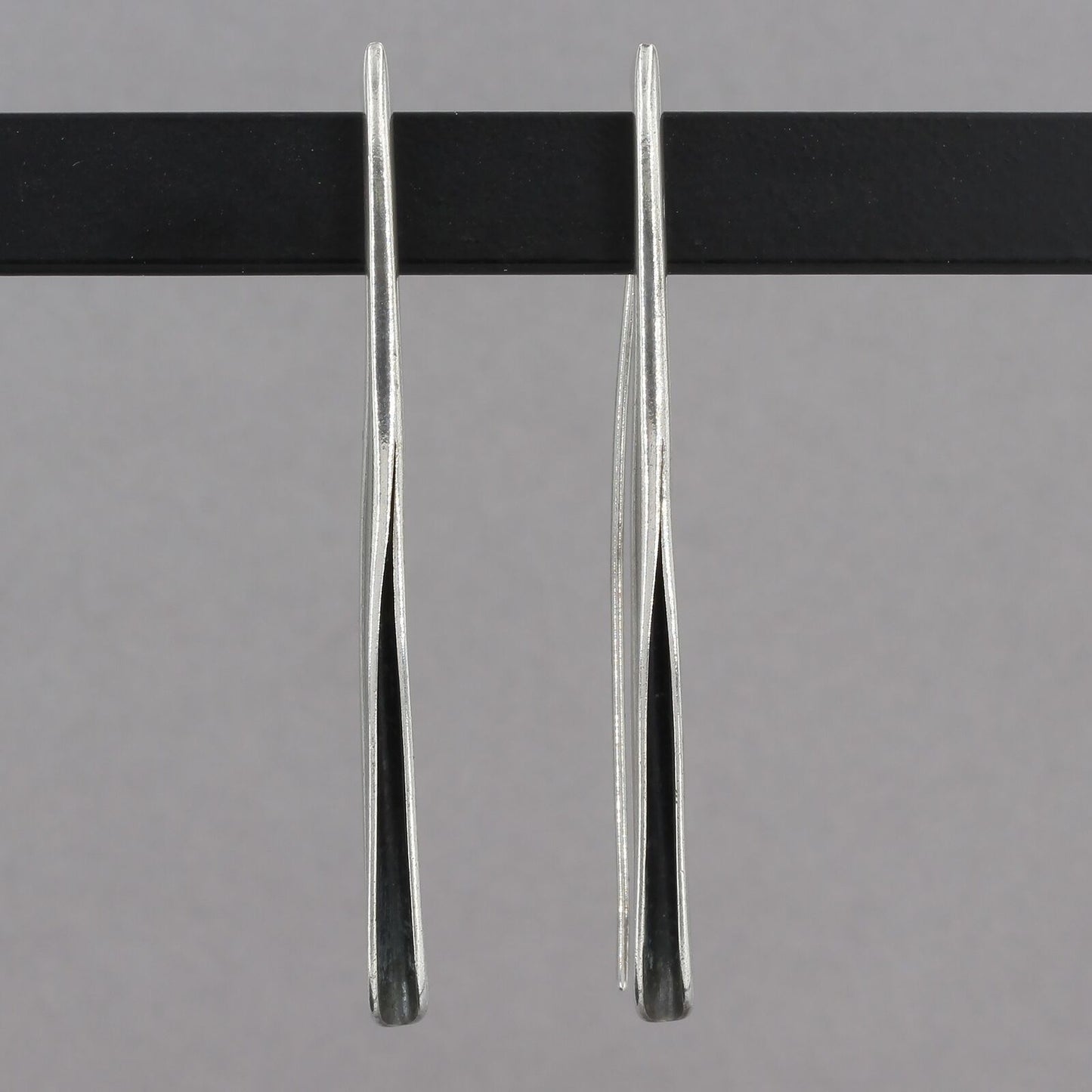 Vintage Silpada Oxidized Sterling Long Sleek Folded Threader Wire Earrings W0709