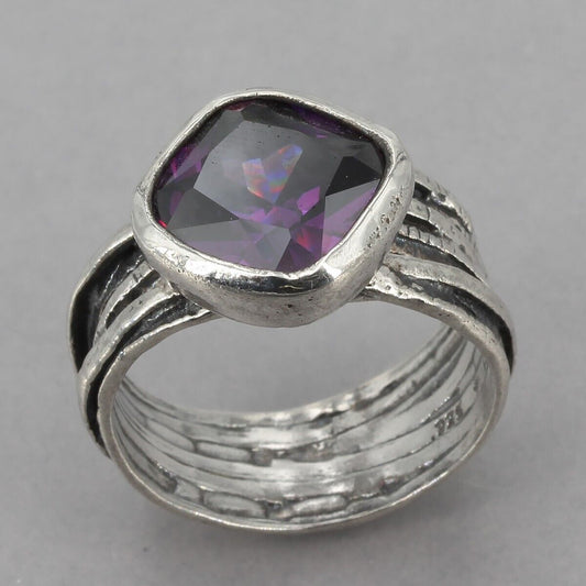 Retired Silpada Oxidized Sterling GLADIATOR GLAM Purple CZ Ring R2757 Size 8.75